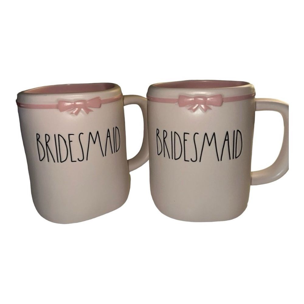Rae Dunn Bridesmaid Mugs Set of 2, Pink‎ Bow, Wedding Gift, Coffee Cup